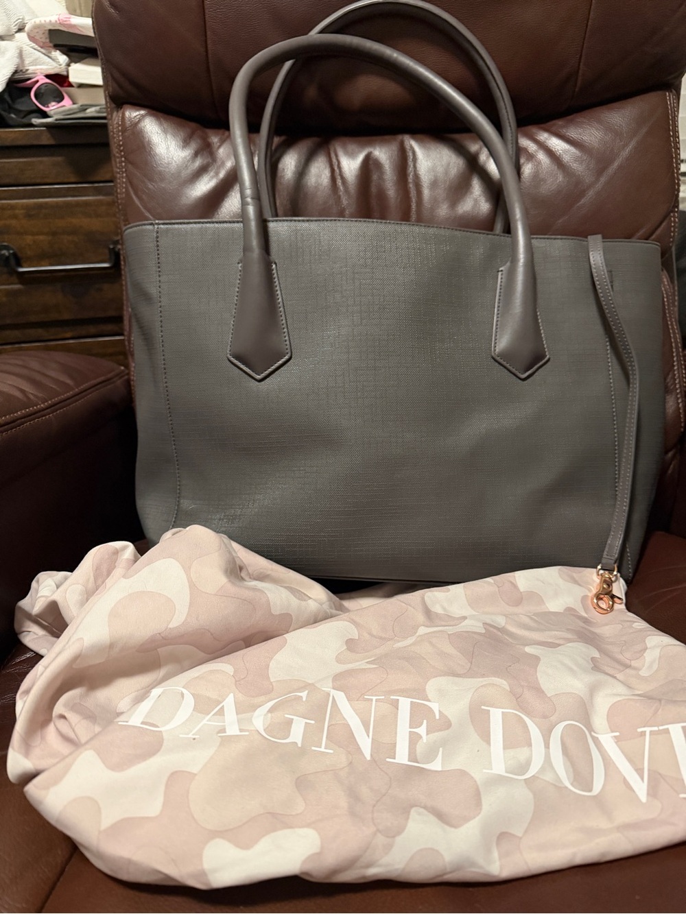 Dagne Dover Gray Structured Tote with Top Handles
